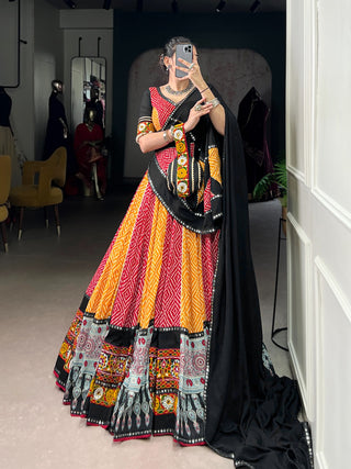 pure-rayon-lehenga-choli-dupatta-batwa-set-with-bandhej-ajarakh-paper-mirror-gamthi-work-lace-touch-up-color-red-yellow-1
