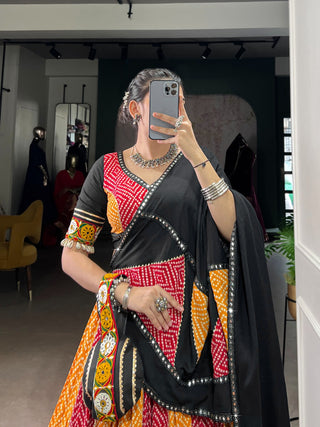 pure-rayon-lehenga-choli-dupatta-batwa-set-with-bandhej-ajarakh-paper-mirror-gamthi-work-lace-touch-up-color-red-yellow-4