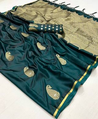 pure-satin-handwoven-saree-color-bottle-green-3