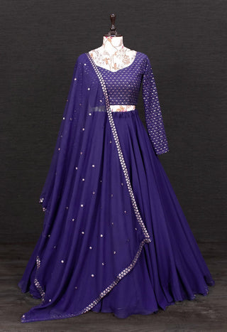 Purple Color Plain Lehenga With Sequins Work In choli And Sequins Butta Work On dupatta