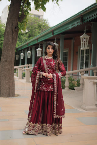 rangoli-silk-kurti-plazzo-dupatta-suit-set-with-heavy-sequins-thread-embroidery-work-color-green-maroon-1