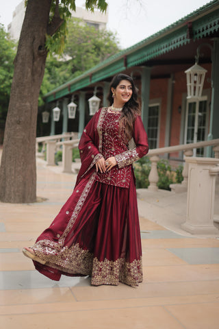 rangoli-silk-kurti-plazzo-dupatta-suit-set-with-heavy-sequins-thread-embroidery-work-color-green-maroon-3