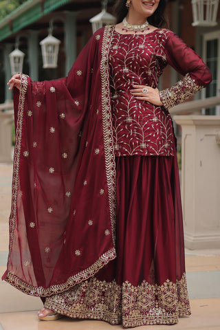 rangoli-silk-kurti-plazzo-dupatta-suit-set-with-heavy-sequins-thread-embroidery-work-color-green-maroon-4