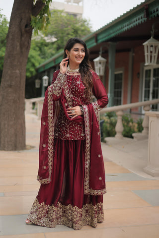 rangoli-silk-kurti-plazzo-dupatta-suit-set-with-heavy-sequins-thread-embroidery-work-color-green-maroon-5