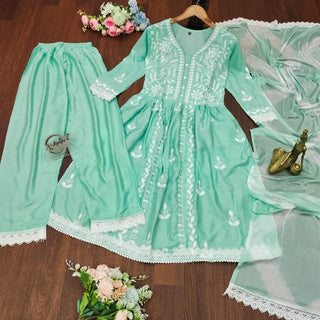 rayon-cotton-kurti-palazzo-dupatta-set-with-chikankari-work-color-green-4