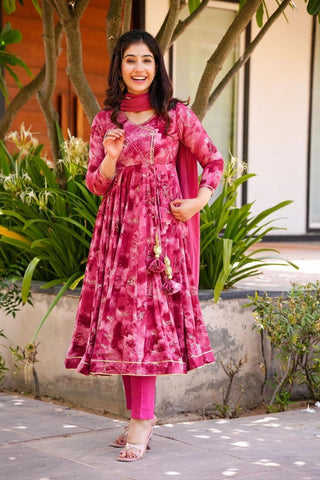 rayon-muslin-gown-pant-dupatta-suit-set-with-floral-print-work-color-pink