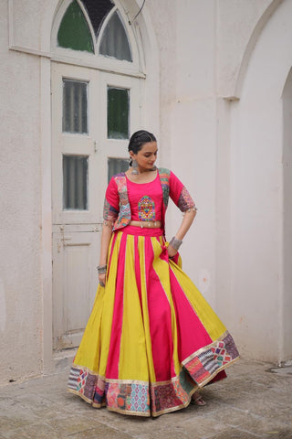 roman-lehenga-choli-set-with-maslin-crochet-print-gotta-lace-embellished-thread-embroidery-codi-lace-work-color-yellow-magenta-10