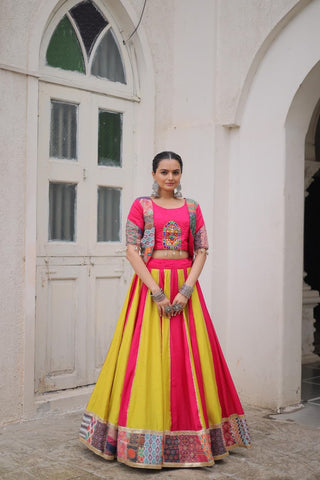 roman-lehenga-choli-set-with-maslin-crochet-print-gotta-lace-embellished-thread-embroidery-codi-lace-work-color-yellow-magenta-3