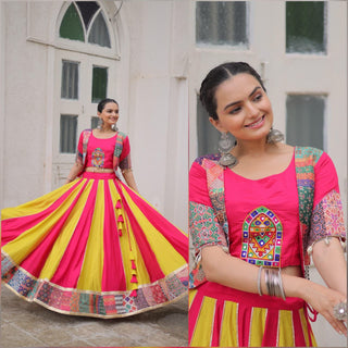 roman-lehenga-choli-set-with-maslin-crochet-print-gotta-lace-embellished-thread-embroidery-codi-lace-work-color-yellow-magenta-4