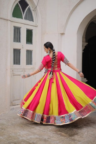 roman-lehenga-choli-set-with-maslin-crochet-print-gotta-lace-embellished-thread-embroidery-codi-lace-work-color-yellow-magenta-9