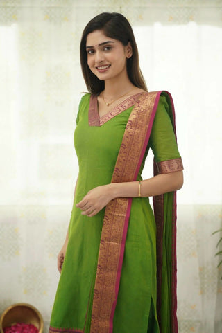 silk-cotton-kurti-legging-dupatta-set-with-weaving-work-color-green-2