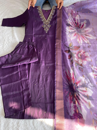 silk-kurti-pant-dupatta-set-with-hand-embroidery-digital-print-work-color-violet