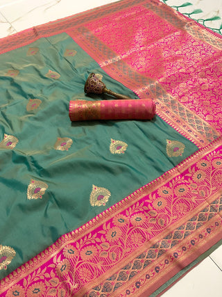 silk-zari-minakari-butta-weaving-border-work-color-paste-green