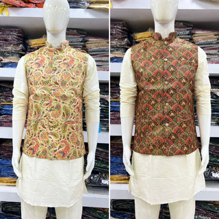 soft-silk-men-kurta-pyjama-koti-set-jacquard-print-work-2