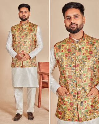 soft-silk-men-kurta-pyjama-koti-set-jacquard-print-work-color-1