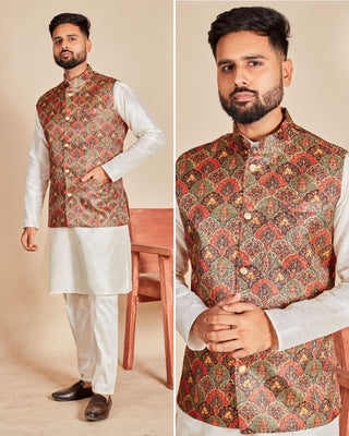 soft-silk-men-kurta-pyjama-koti-set-jacquard-print-work-color-4