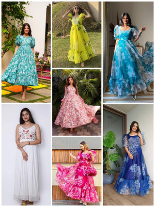 Varman Maxi Women Ready to Wear Organza/Georgette Fabric Regular Wear Multi Color 1 Piece Set, Listing ID: PRE8933234311450