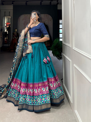 tusser-silk-lehenga-choli-dupatta-set-patola-foil-print-work-color-blue-1