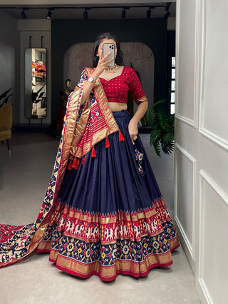 tusser-silk-lehenga-choli-dupatta-set-patola-foil-print-work-color-navy-blue-1