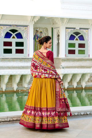 tusser-silk-lehenga-choli-dupatta-set-patola-foil-print-work-color-yellow-2