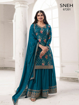 vin-sneh-heavy-chinon-top-plazzo-dupatta-set-with-print-embroidery-sequence-work-color-blue