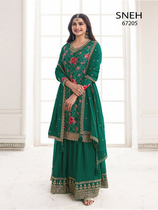 vin-sneh-heavy-chinon-top-plazzo-dupatta-set-with-print-embroidery-sequence-work-color-green