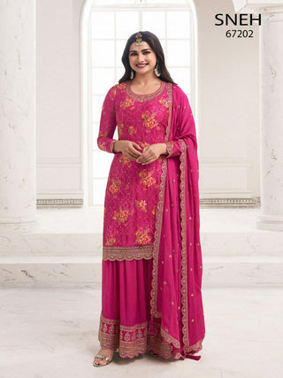 vin-sneh-heavy-chinon-top-plazzo-dupatta-set-with-print-embroidery-sequence-work-color-magenta