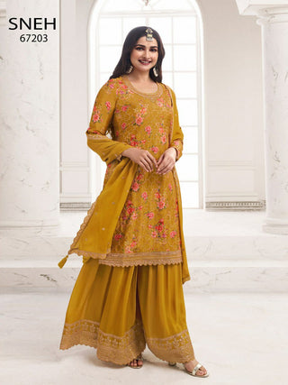 vin-sneh-heavy-chinon-top-plazzo-dupatta-set-with-print-embroidery-sequence-work-color-mustard