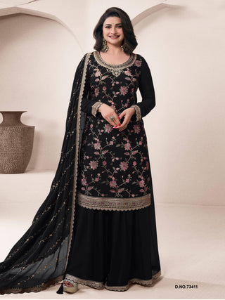 vinay-lekha-chinon-top-sharara-dupatta-set-with-embroidery-work-color-black