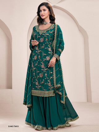 vinay-lekha-chinon-top-sharara-dupatta-set-with-embroidery-work-color-green