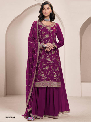 vinay-lekha-chinon-top-sharara-dupatta-set-with-embroidery-work-color-purple