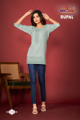viscous-rayon-lucknowi-short-top-kurti-with-lucknowi-work-color-lemon-grass