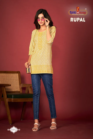 viscous-rayon-lucknowi-short-top-kurti-with-lucknowi-work-color-yellow