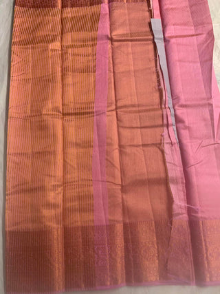 Tussar Silk With Contrast Blouse - Pink