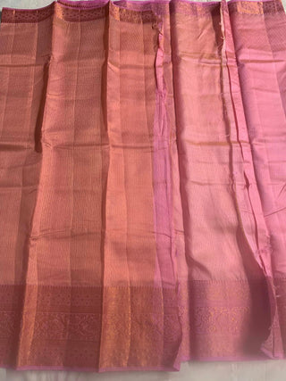 Tussar Silk With Contrast Blouse - Pink
