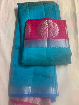 Tussar Silk With Contrast Blouse - Blue