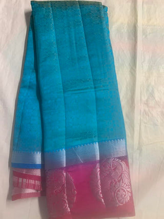 Tussar Silk With Contrast Blouse - Blue