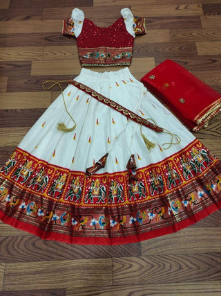 Pure Dola Silk With embroidered Sequence Work - Kids Lehenga(Colour -White With Maroon)