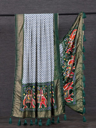  Green Colour Dola Silk Dupatta, Laheriya - Patola Print and Foil Work also comes with Tassels