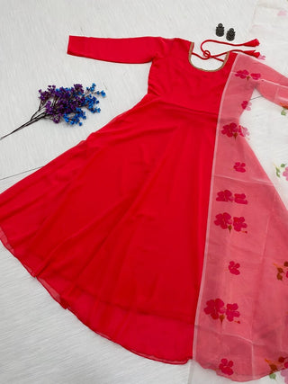 HEAVY FOX GEORGETTE PINKISH RED COLOUR GOWN