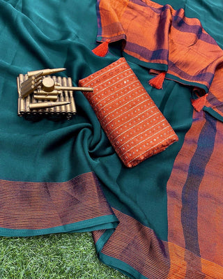 Rama Blue Chiffon Saree With Sequins saree